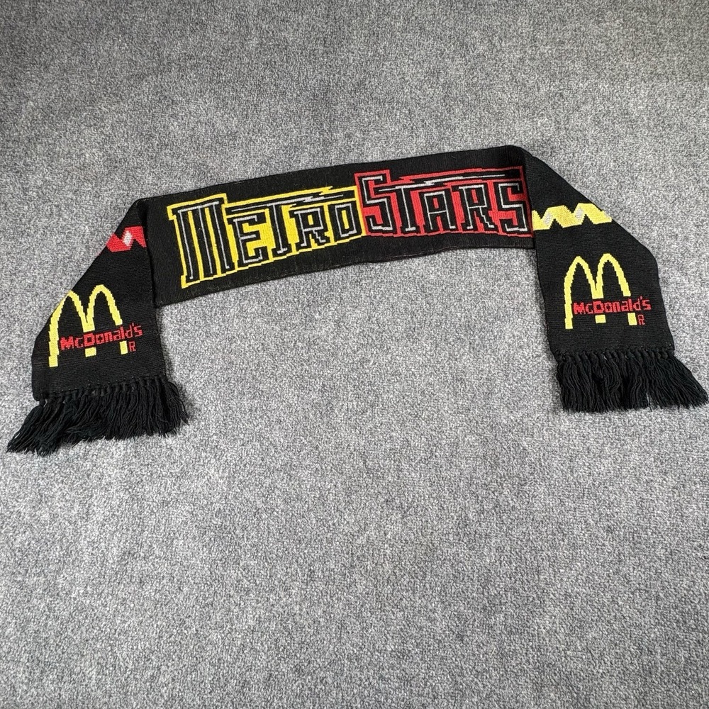 Vintage 90s NY/NJ MetroStars MLS Soccer Scarf McDonald's Promo Black Reversible